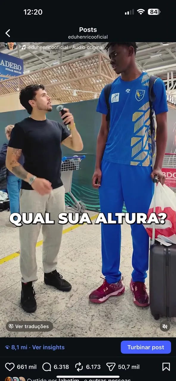 Print do Reels "Qual sua altura?" com 8,1 milhões de visualizações