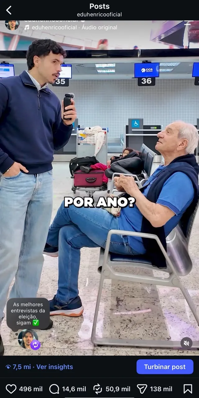 Print do Reels "Por ano?" com 7,5 milhões de visualizações