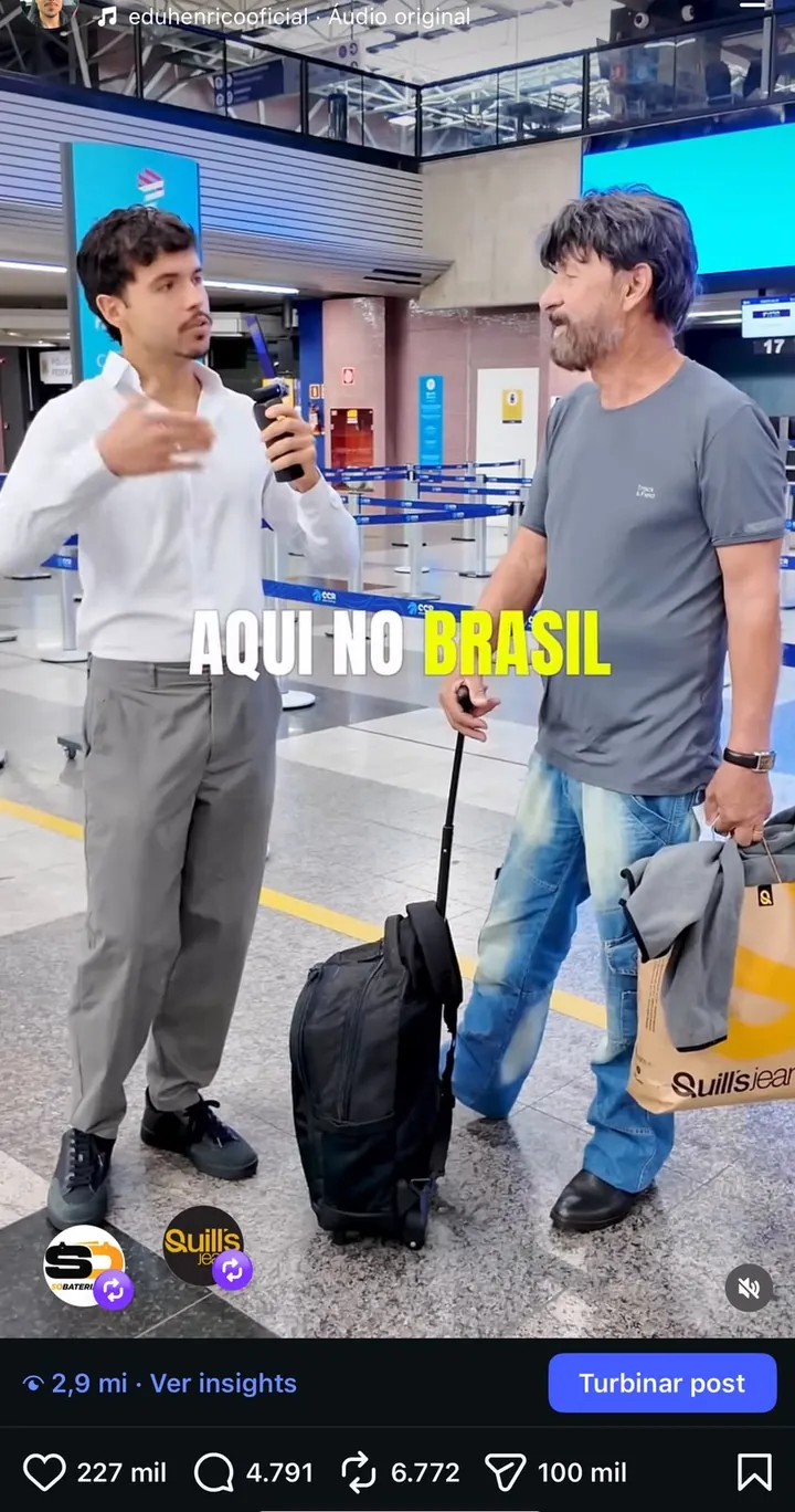Print do Reels "Aqui no Brasil" com 2,9 milhões de visualizações