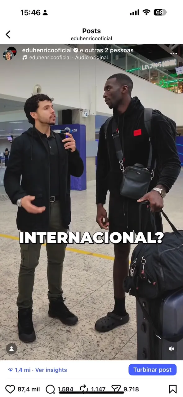 Print do Reels "Internacional?" com 1,4 milhão de visualizações
